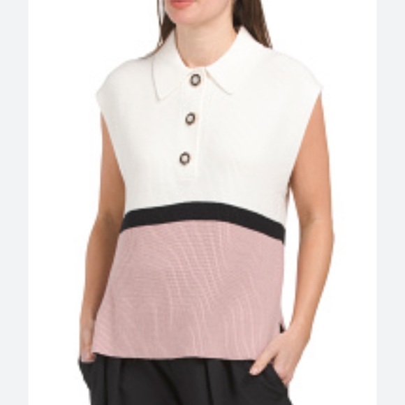 Laundry By Shelli Segal Sweaters - Laundry By Shelli Segal Colorblock Cap Sleeve Polo Sweater Sz S NWT